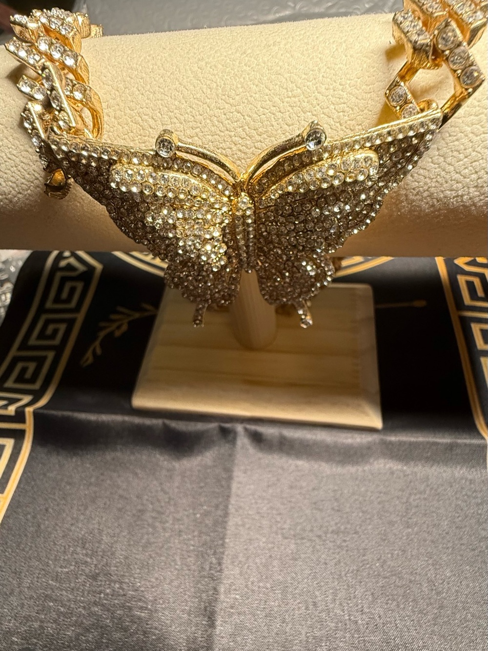 Gold Rhinestone Butterfly Statement Necklace - Picture 2 of 2